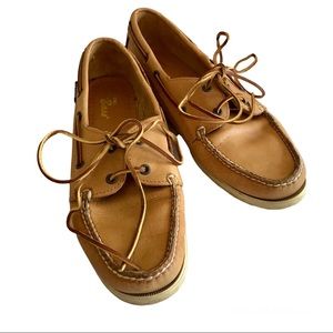 Boaters By Bass Boat Shoes Tan Leather Laces Classic Classic Preppy Summer Pool